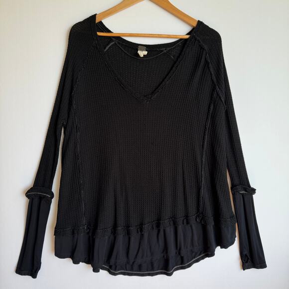 Free People Tops - Free People We The Free Laguna Thermal Waffle Knit Thumbhole Top Black Medium
